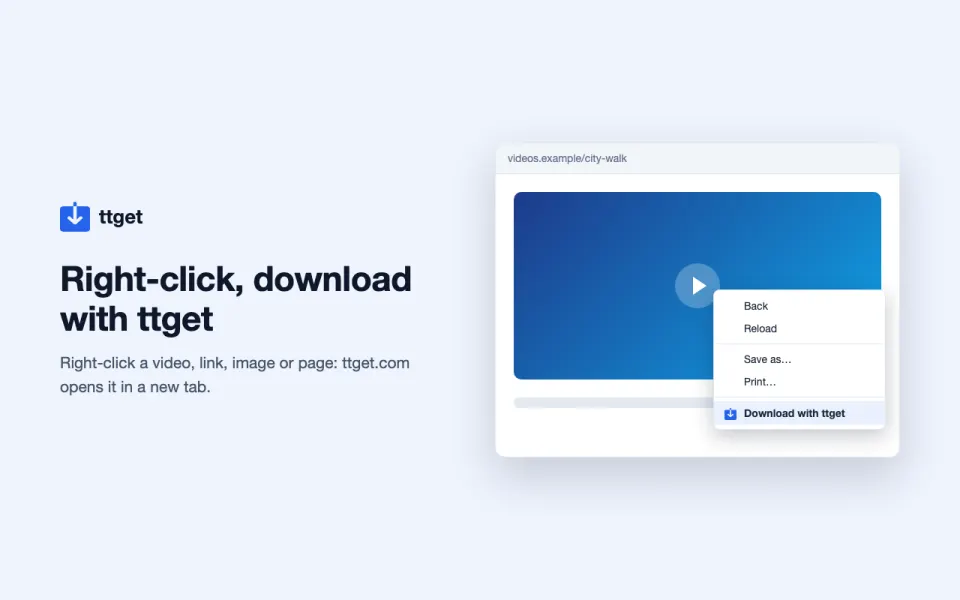 The "Download with ttget" item in the browser's right-click menu