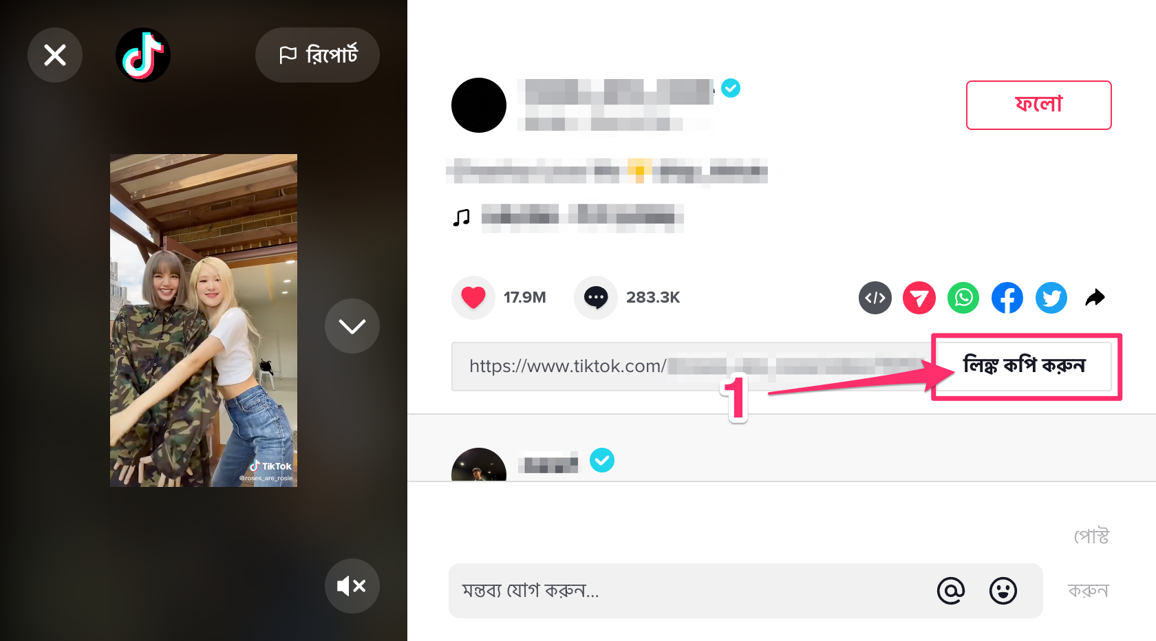 How to download video from TikTok - desktop screenshot step 1, 2