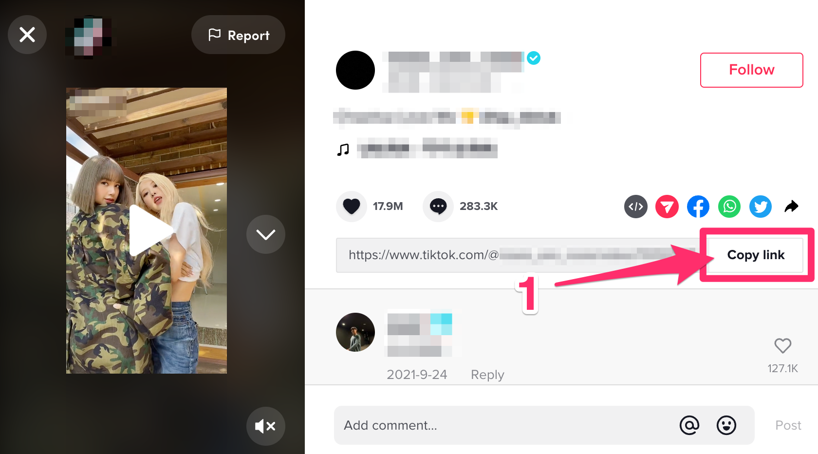 How to download video from TikTok - desktop screenshot step 1, 2