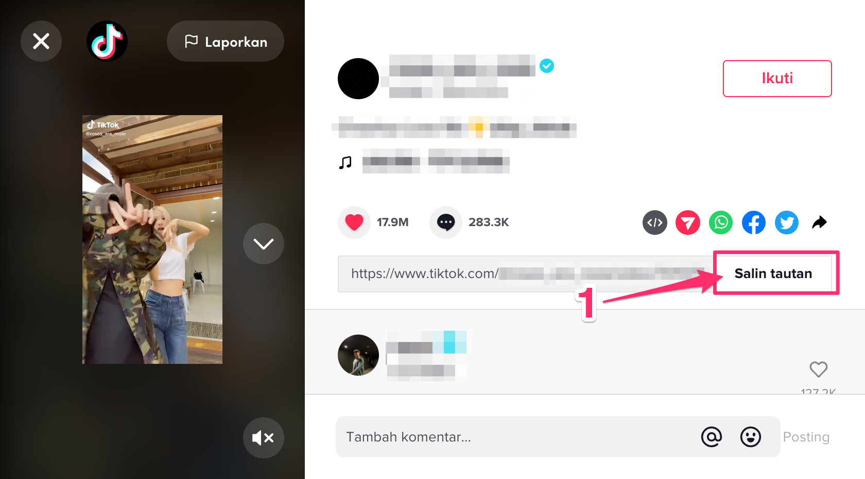 How to download video from TikTok - desktop screenshot step 1, 2